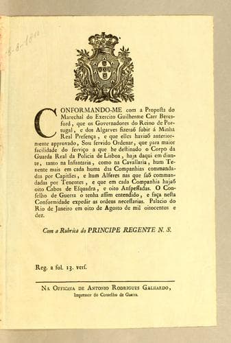 Conformando-me com a proposta do Marechal do Exercito Guilherme Carr Beresford