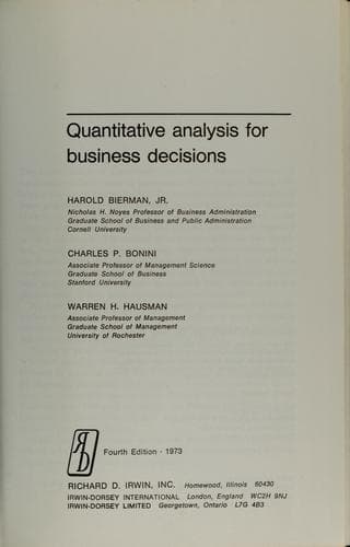 Cover image for Quantitative analysis for business decisions