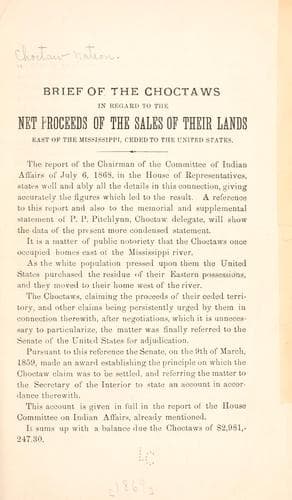 Brief of the choctaws in ragard to the net proceed of the sales of their lands..
