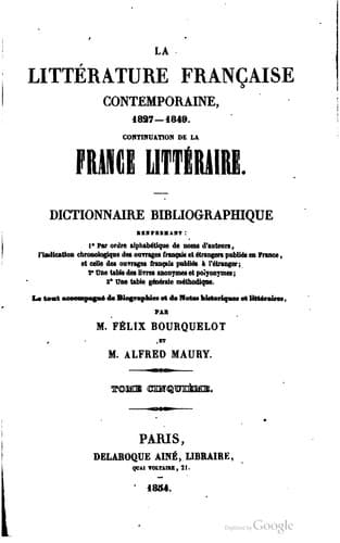 La littérature française contemporaine. XIXe siècle