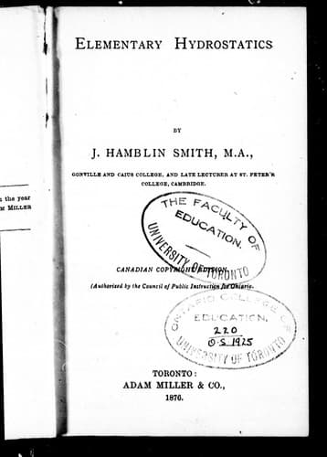 Cover image for Elementary hydrostatics
