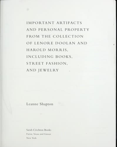 Important artifacts and personal property from the collection of Lenore Doolan and Harold Morris, including books, street fashion, and jewelry