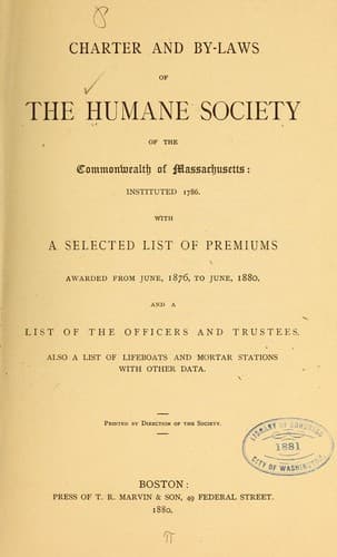 Charter and by-laws of the Humane society of the commonwealth of Massachusetts ...