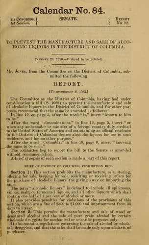 To prevent the manufacture and sale of alcoholic liquors in the District of Columbia ...