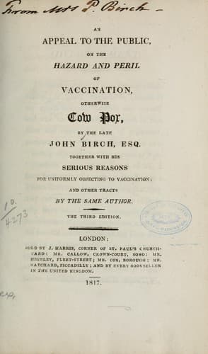 An appeal to the public on the hazard and peril of vaccination, otherwise cow pox