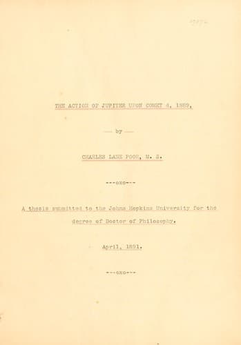 The action of Jupiter upon Comet v, 1889 ..