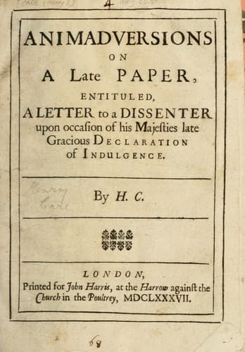 Animadversions on a late paper entituled, A letter to a dissenter upon occasion of His Majesties late gracious declaration of indulgence