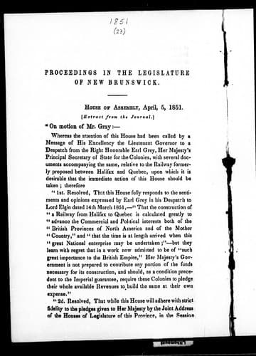 Proceedings in the Legislature of New Brunswick