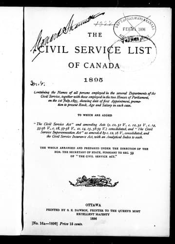 The Civil service list of Canada, 1895