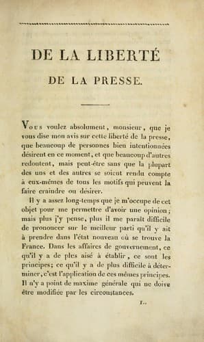 De la liberté de la presse