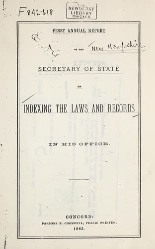 First annual report of the Secretary of State on indexing the laws and records in his office