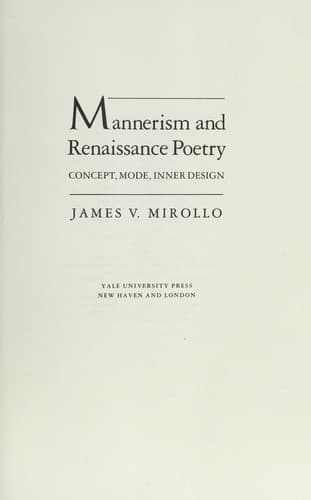 Cover image for Mannerism and Renaissance poetry