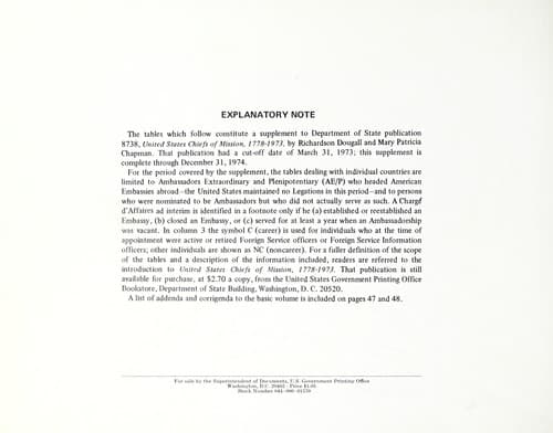 United States chiefs of mission, 1973-1974
