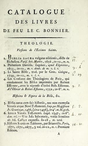 Catalogue des livres rares, singuliers et très-bien conditionnés, de feu le c. Bonnier, ministre plénipotentiaire de la République françoise, au Congrès de Rastadt