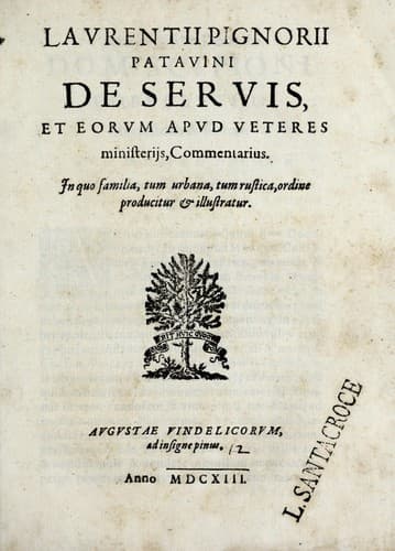 Laurentii Pignorii patavini De servis, et eorum apud veteres ministeriis commentarius