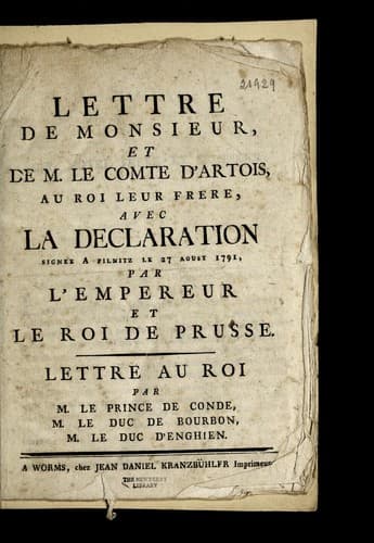 Lettre de Monsieur, et de M. le comte d'Artois, au roi leur fre  re