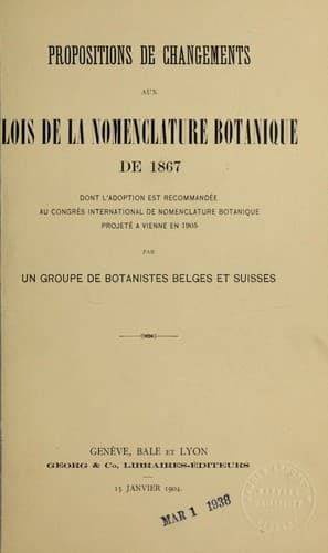 Propositions de changements aux lois de la nomenclature botanique de 1867