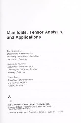 Cover image for Manifolds, tensor analysis, and applications