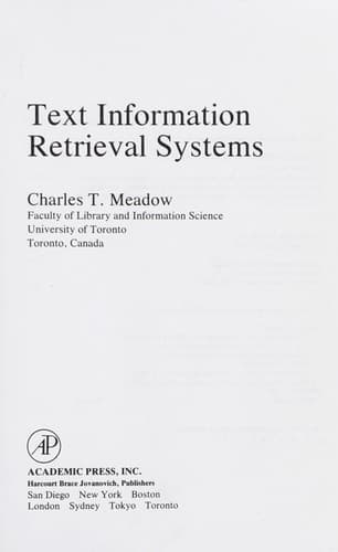 Cover image for Text information retrieval systems
