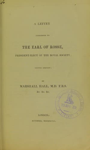 A letter addressed to the Earl of Rosse, President-Elect of the Royal Society