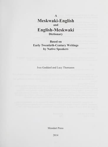A Meskwaki-English and English-Meskwaki dictionary