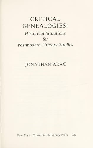 Cover image for Critical genealogies