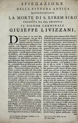 Spiegazione della pittura antica rappresentante la morte die S. Efrem Siro, posseduta da Sua Eminenza il signor cardinale Giuseppe Livizzani