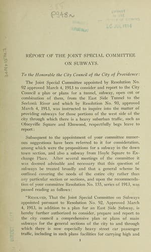 Report of the Joint Special Committee on Subways and report of Engineer William W. Lewis