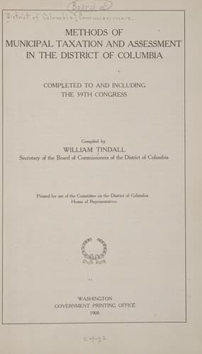 Methods of municipal taxation and assessment in the District of Columbia