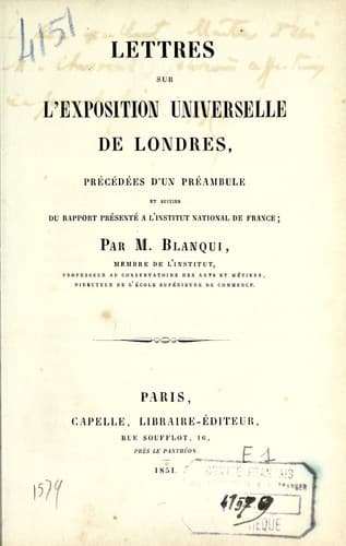 Lettres sur l'Exposition universelle de Londres