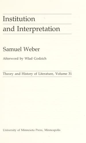 Cover image for Institution and interpretation