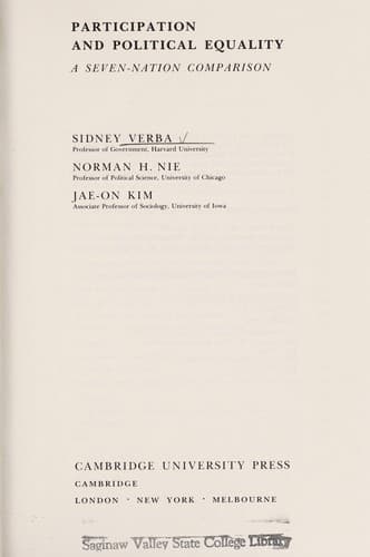 Cover image for Participation and political equality