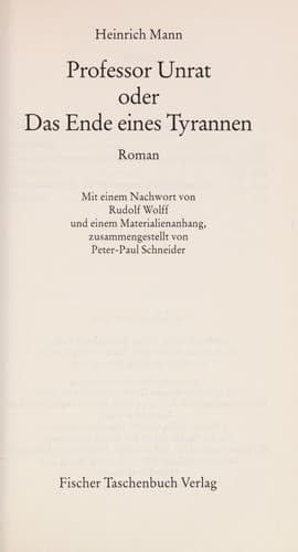 Cover image for Professor Unrat, oder, Das Ende eines Tyrannen