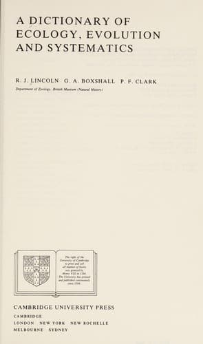 Cover image for A dictionary of ecology, evolution and systematics