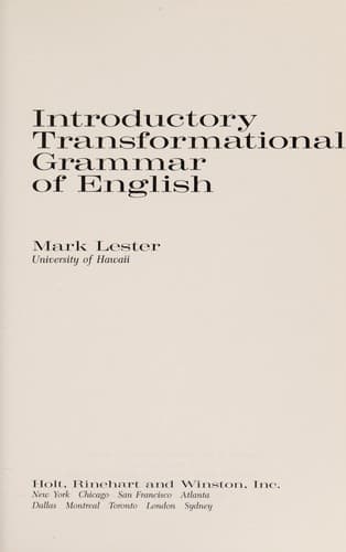Cover image for Introductory transformational grammar of English.