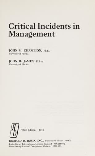 Cover image for Critical incidents in management