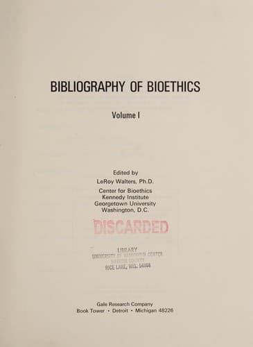 Cover image for Bibliography of Bioethics