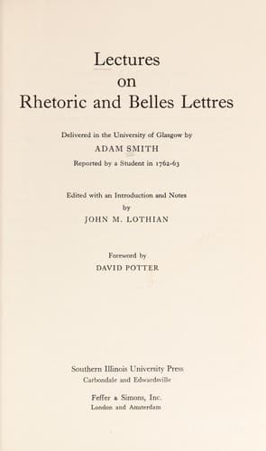Cover image for Lectures on rhetoric and belles lettres