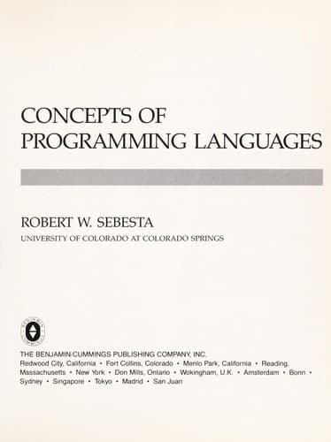 Cover image for Concepts of programming languages