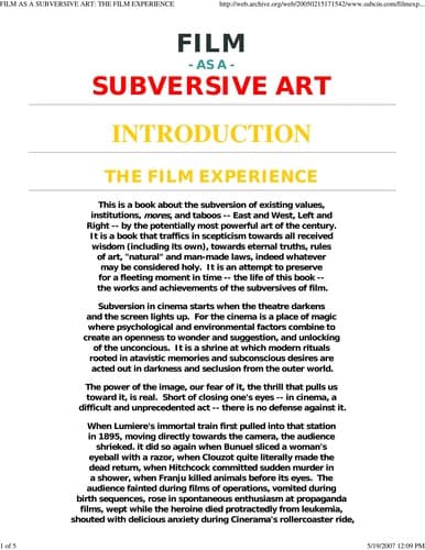 Cover image for Film as a subversive art