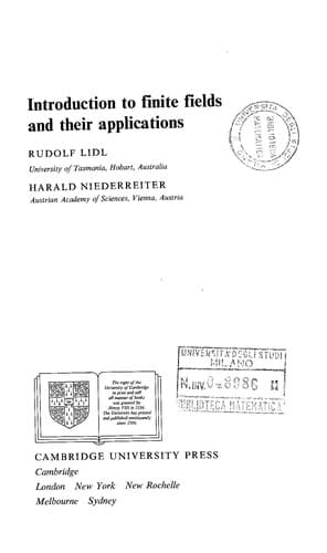 Cover image for Introduction to finite fields and their applications
