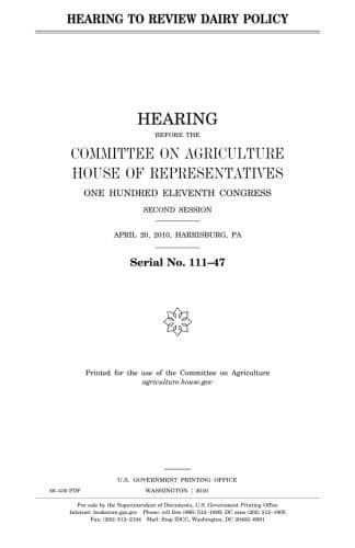Cover image for Hearing to review dairy policy