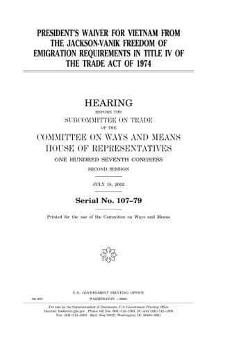 President's waiver for Vietnam from the Jackson-Vanik freedom of emigration requirements in Title IV of the Trade Act of 1974