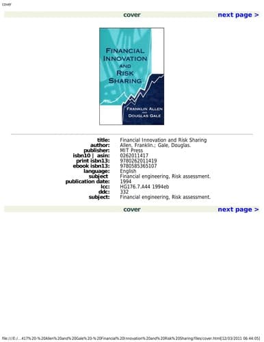 Cover image for Financial innovation and risk sharing
