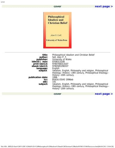 Cover image for Philosophical idealism and Christian belief