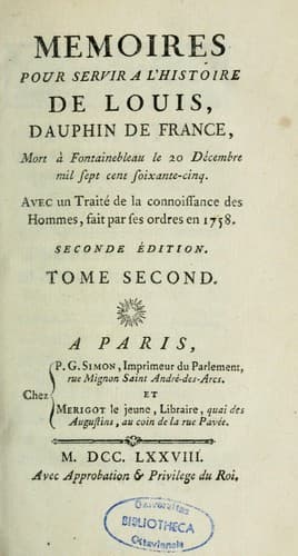 Mémoires pour servir a l'histoire de Louis, dauphin de France, mort à Fontainbleau le 20 décembre mil sept cent soixante-cinq