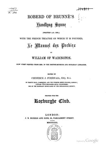 Roberd of Brunnè's Handlyng synne (written A.D. 1303)
