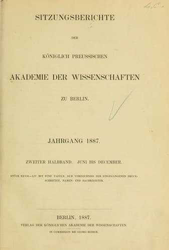 Sitzungsberichte der Königlich Preussischen Akademie der Wissenschaften zu Berlin