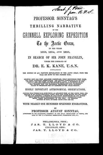 Cover image for Professor Sonntag's thrilling narrative of the Grinnell Exploring Expedition to the Arctic Ocean, in the years 1853, 1854, and 1855