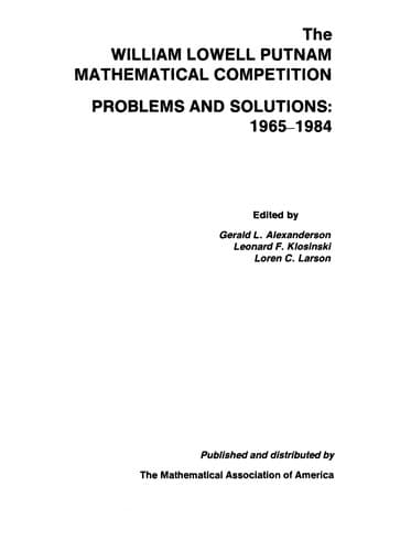 Cover image for William Lowell Putnam Mathematical Competition, 1965-1984